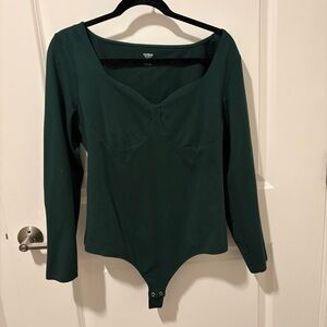 Express Forest Green Long Sleeve Scoop Neck Bodysuit
